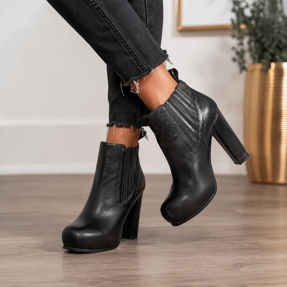 Steve Madden Saffronn Platform Boots Size 10 Black Leather Ankle‎ Booties